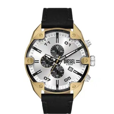 Diese_l Black Spiked Chronograph Black Leather Watch