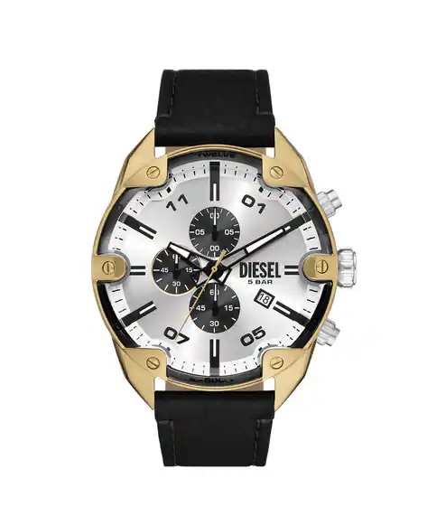 Diese_l Black Spiked Chronograph Black Leather Watch