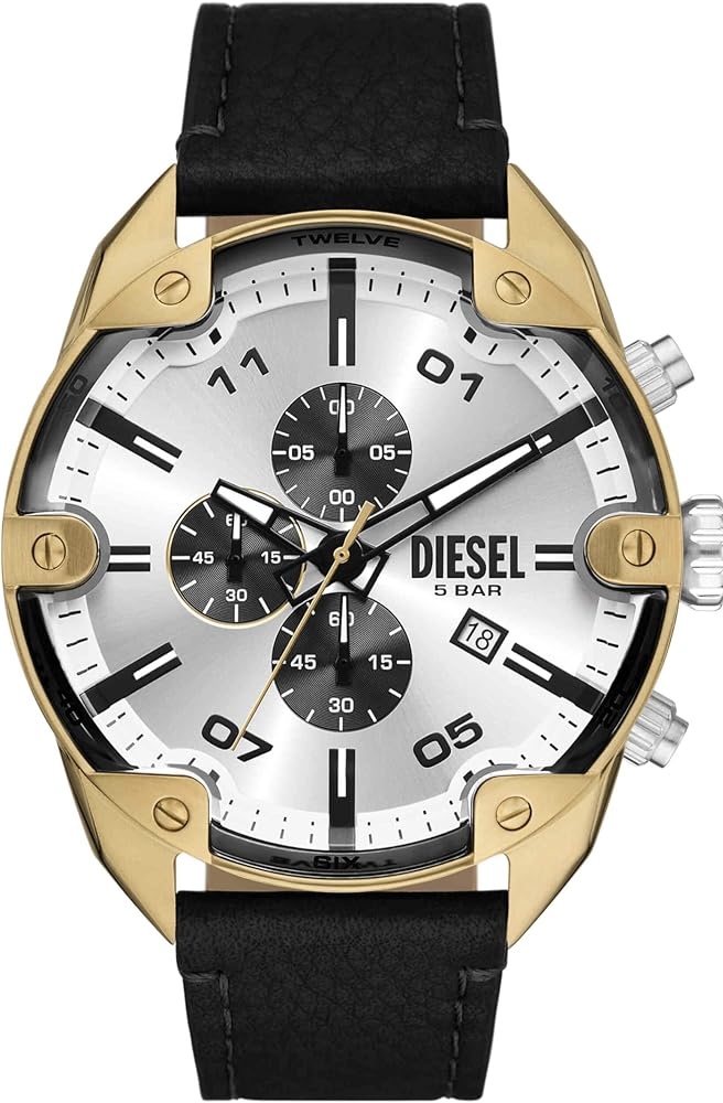 Diese_l Black Spiked Chronograph Black Leather Watch - Image 2