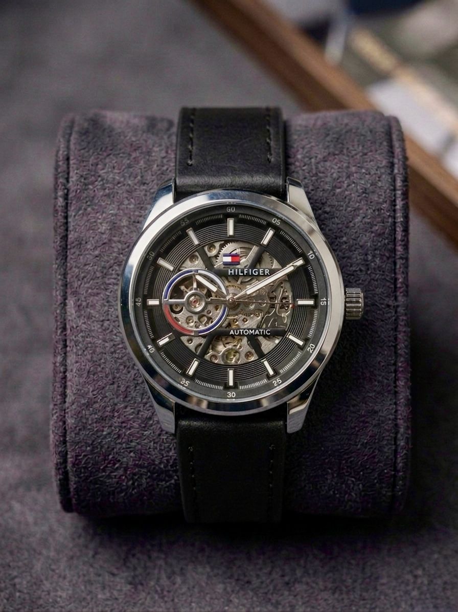 Tommy_Hilfiger Automatic Leather Belt Black Silver Black 292