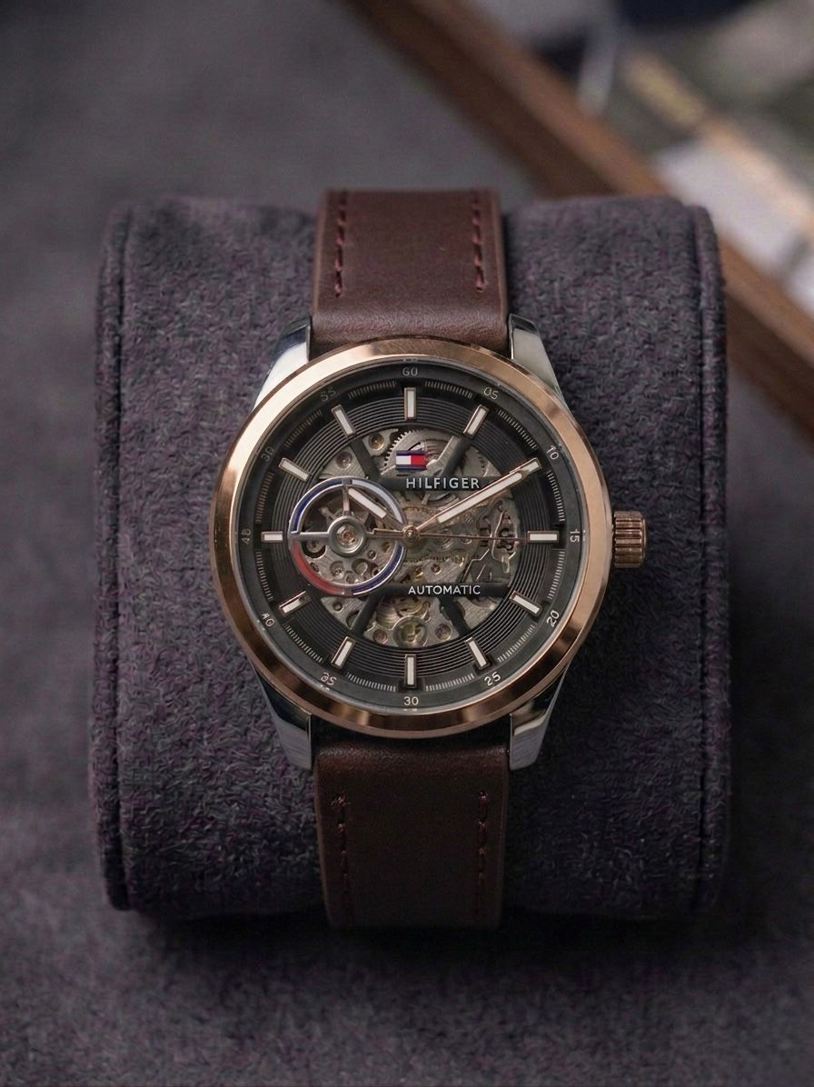 Tommy_Hilfiger Automatic Leather Belt 2 Tone Black Brown 294