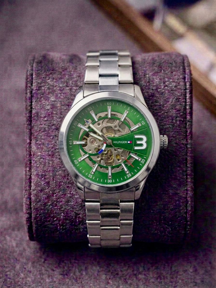 Tommy_Hilfiger Automatic Skeleton Silver Green 297