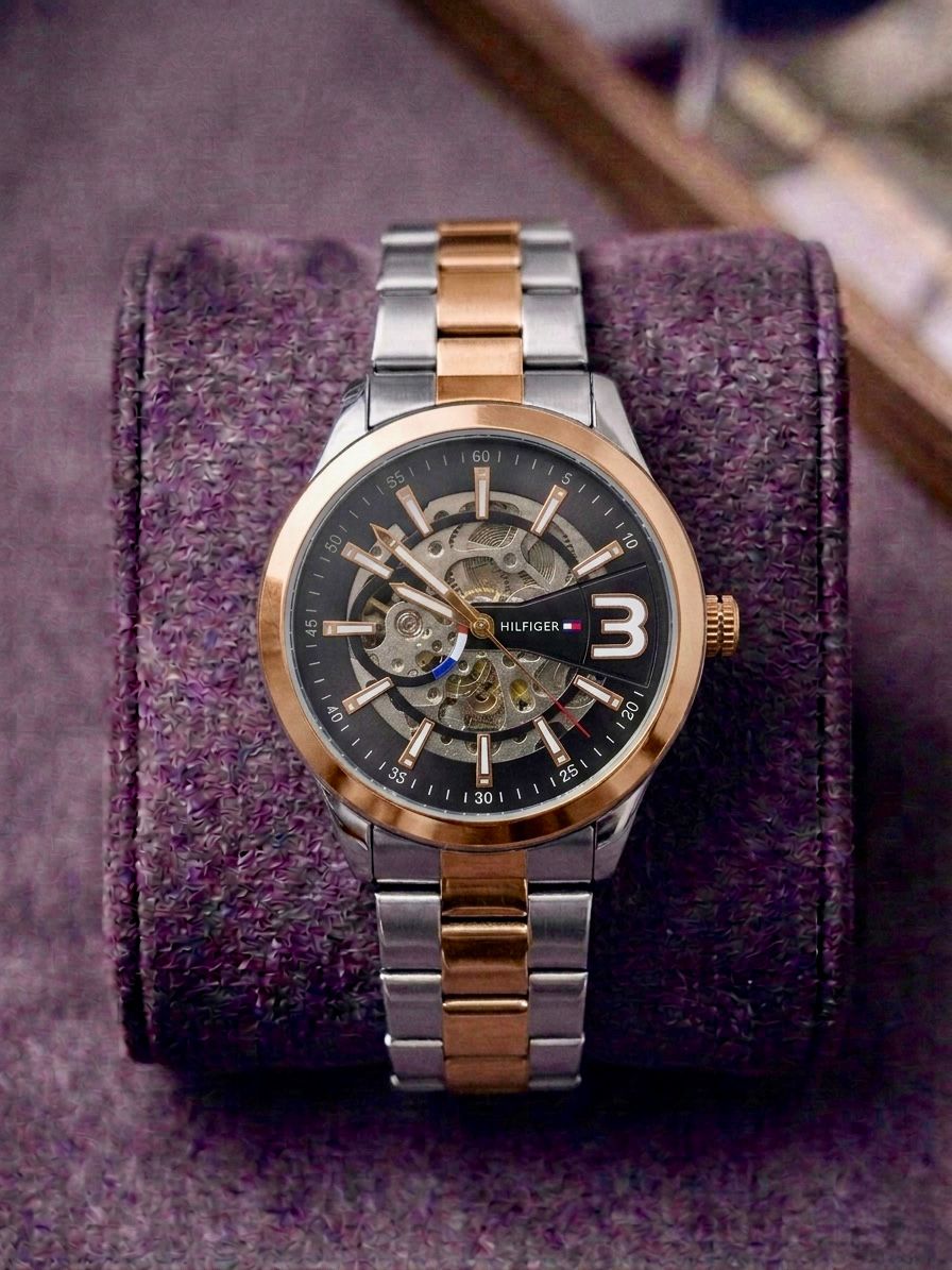 Tommy_Hilfiger Automatic Skeleton 2 Tone Black 298