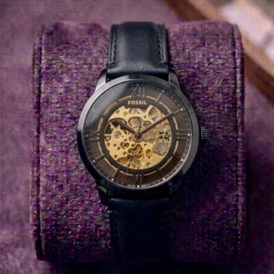 Fossi_l Townsman Skeleton Automatic Full Black Leather 301