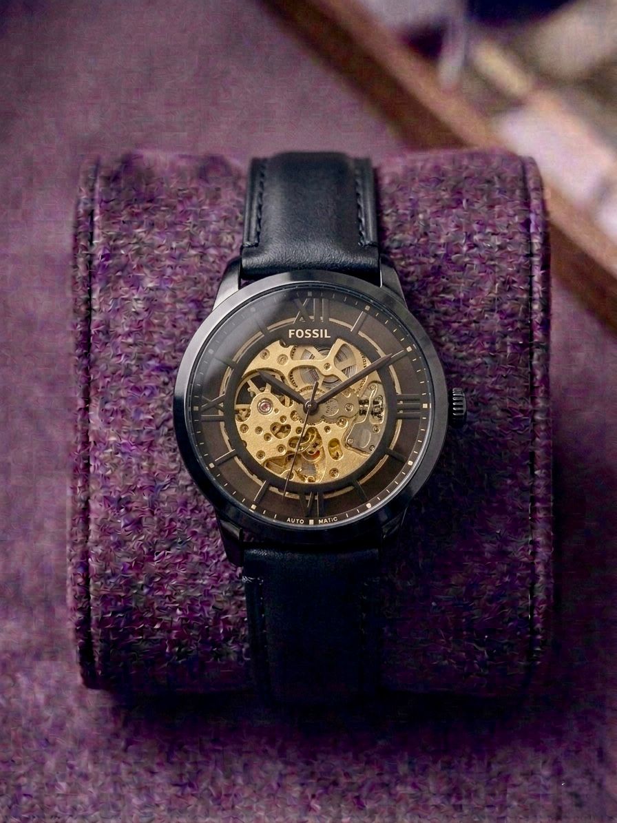 Fossi_l Townsman Skeleton Automatic Full Black Leather 301