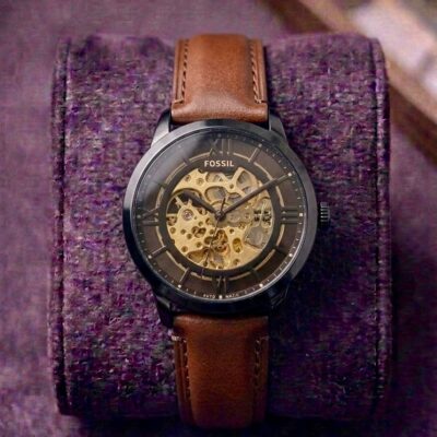 Fossi_l Townsman Skeleton Automatic Dark Brown Leather 303