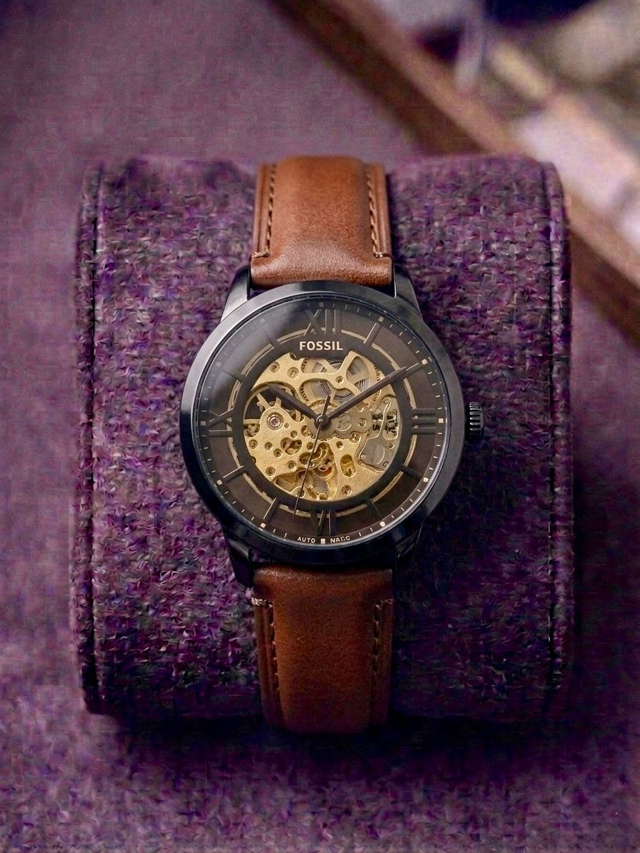 Fossi_l Townsman Skeleton Automatic Dark Brown Leather 303